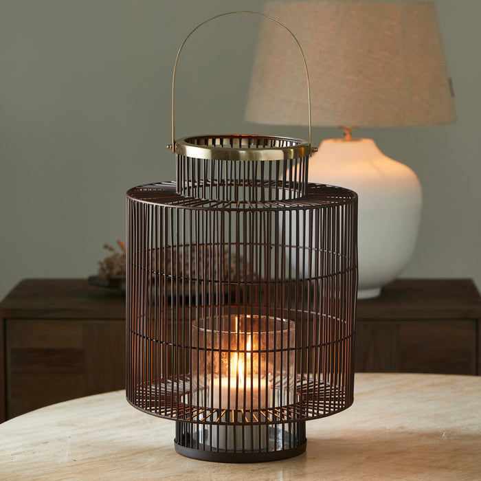 Riviera Maison Lantaarn Windlicht Bruin - Yuni - IJzer (ØxH) 39x48.5