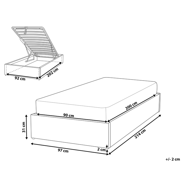 Beliani-DINAN-Eenpersoonsbed-Lichtgrijs-90 x 200 cm-Polyester