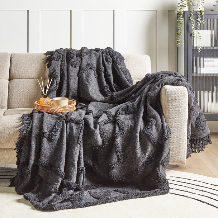 Beliani - CHACK - Deken - Donkergrijs - 220 x 240 cm - Katoen