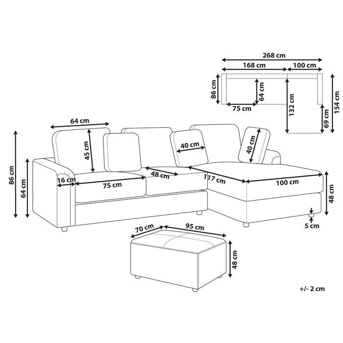 Beliani-KOHLO-Hoekbank met ottomaan-Lichtbeige-Linkszijdig-Stof