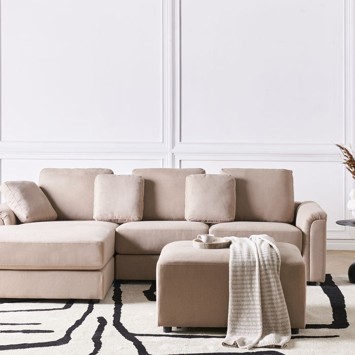 Beliani - KOHLO - Hoekbank met ottomaan - Taupe - Rechtszijdig - Stof