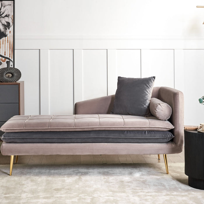 Beliani - GONESSE - Chaise longue - Taupe - Rechtszijdig - Fluweel