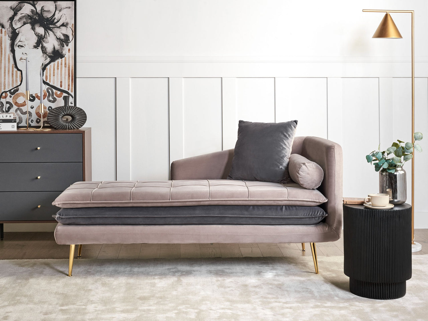 Beliani - GONESSE - Chaise longue - Taupe - Rechtszijdig - Fluweel