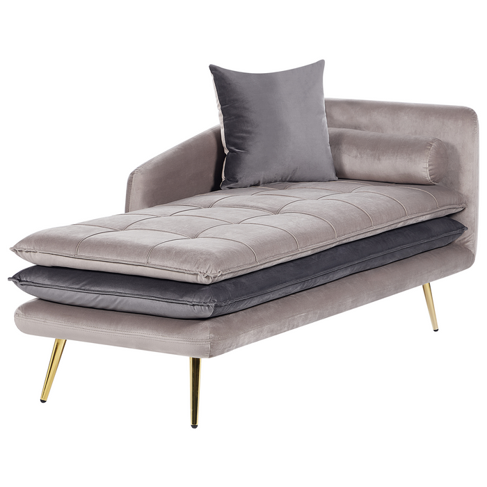 Beliani - GONESSE - Chaise longue - Taupe - Rechtszijdig - Fluweel