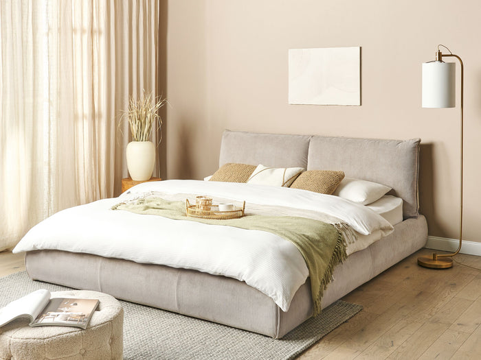 Beliani - VINAY - Tweepersoonsbed - Taupe - 180 x 200 cm - Corduroy