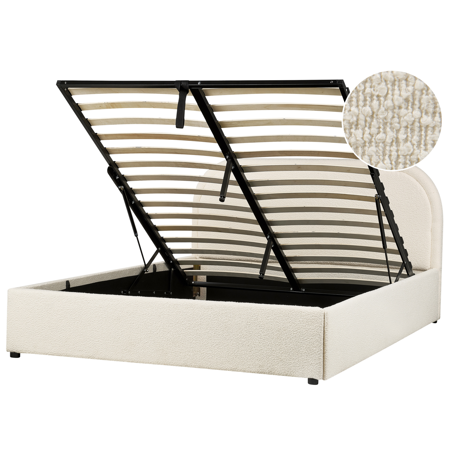 Beliani-QUILLIEN-Bed met opbergruimte-Lichtbeige-140 x 200 cm-Bouclé