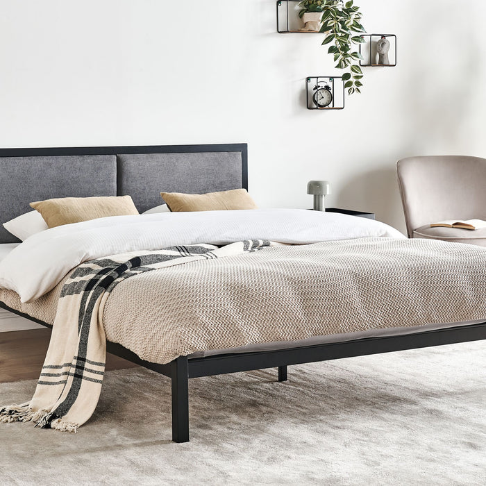 Beliani-CLAMART -Tweepersoonsbed-Zwart|Grijs-140 x 200 cm-Metaal