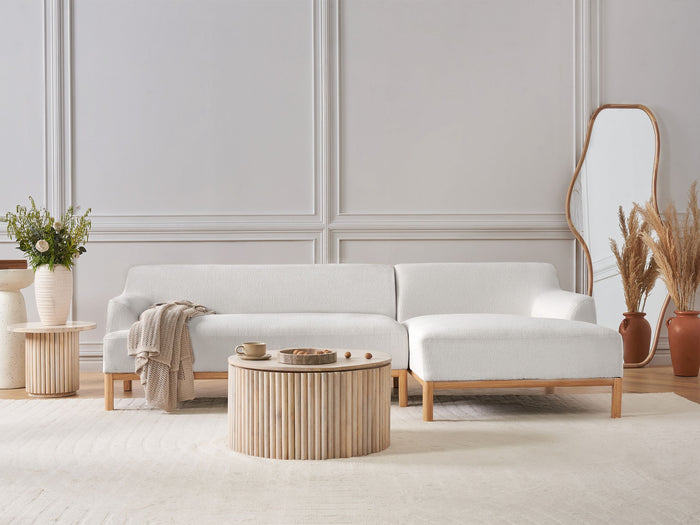 Beliani - SOSJO - Hoekbank - Gebroken wit - Linkszijdig - Bouclé