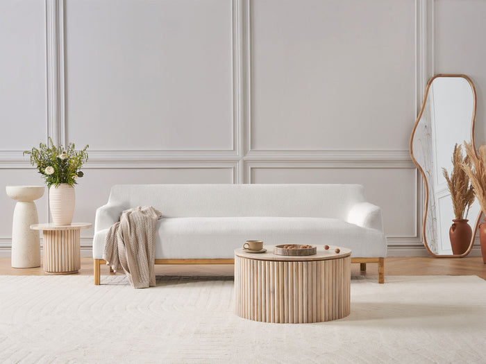 Beliani - SOSJO - Driezitsbank - Gebroken wit - Bouclé