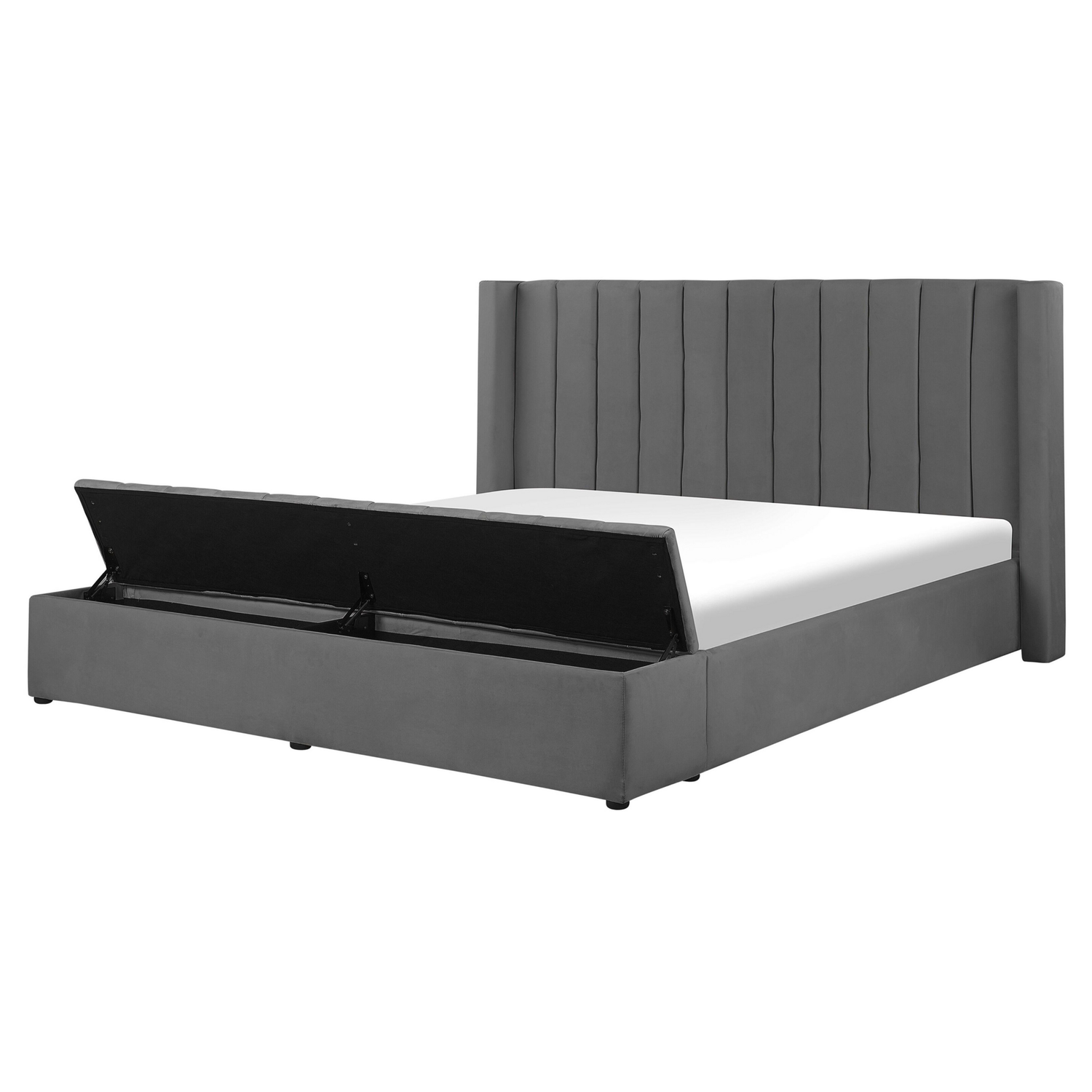 Beliani - NOYERS - Tweepersoonsbed - Grijs - 160 x 200 cm - Fluweel