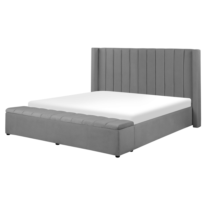 Beliani - NOYERS - Tweepersoonsbed - Grijs - 160 x 200 cm - Fluweel