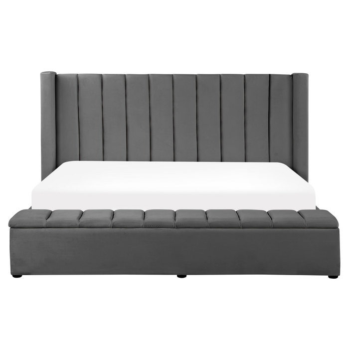 Beliani - NOYERS - Tweepersoonsbed - Grijs - 160 x 200 cm - Fluweel