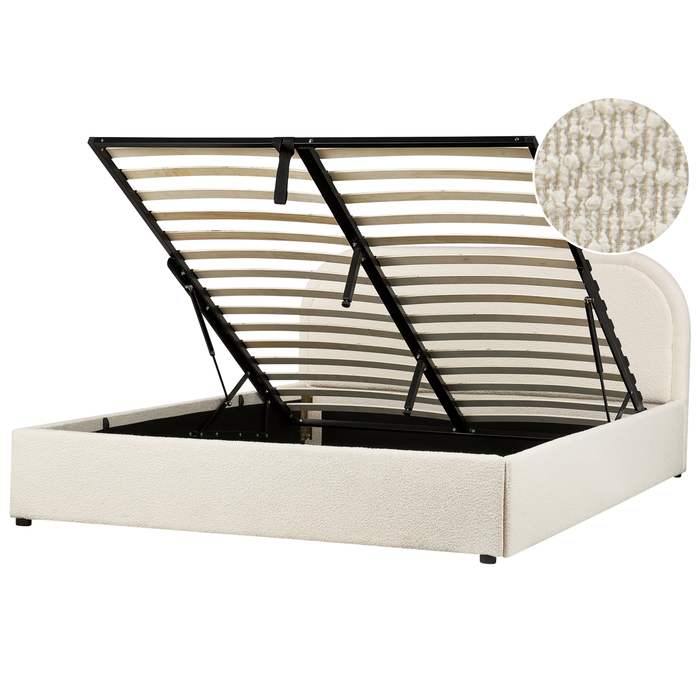 Beliani-QUILLIEN-Bed met opbergruimte-Lichtbeige-160 x 200 cm-Bouclé