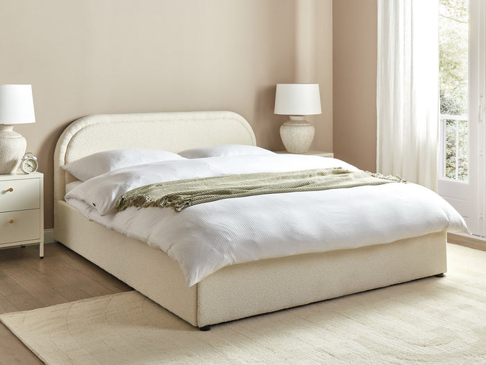 Beliani-QUILLIEN-Bed met opbergruimte-Lichtbeige-160 x 200 cm-Bouclé