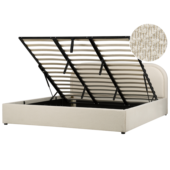 Beliani-QUILLIEN-Bed met opbergruimte-Lichtbeige-180 x 200 cm-Bouclé