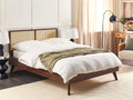 Beliani-MONPAZIER -Tweepersoonsbed-Donkerhout-140 x 200 cm-Rotan