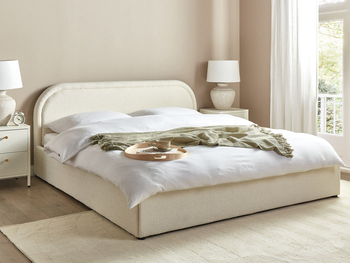 Beliani-QUILLIEN-Bed met opbergruimte-Lichtbeige-180 x 200 cm-Bouclé