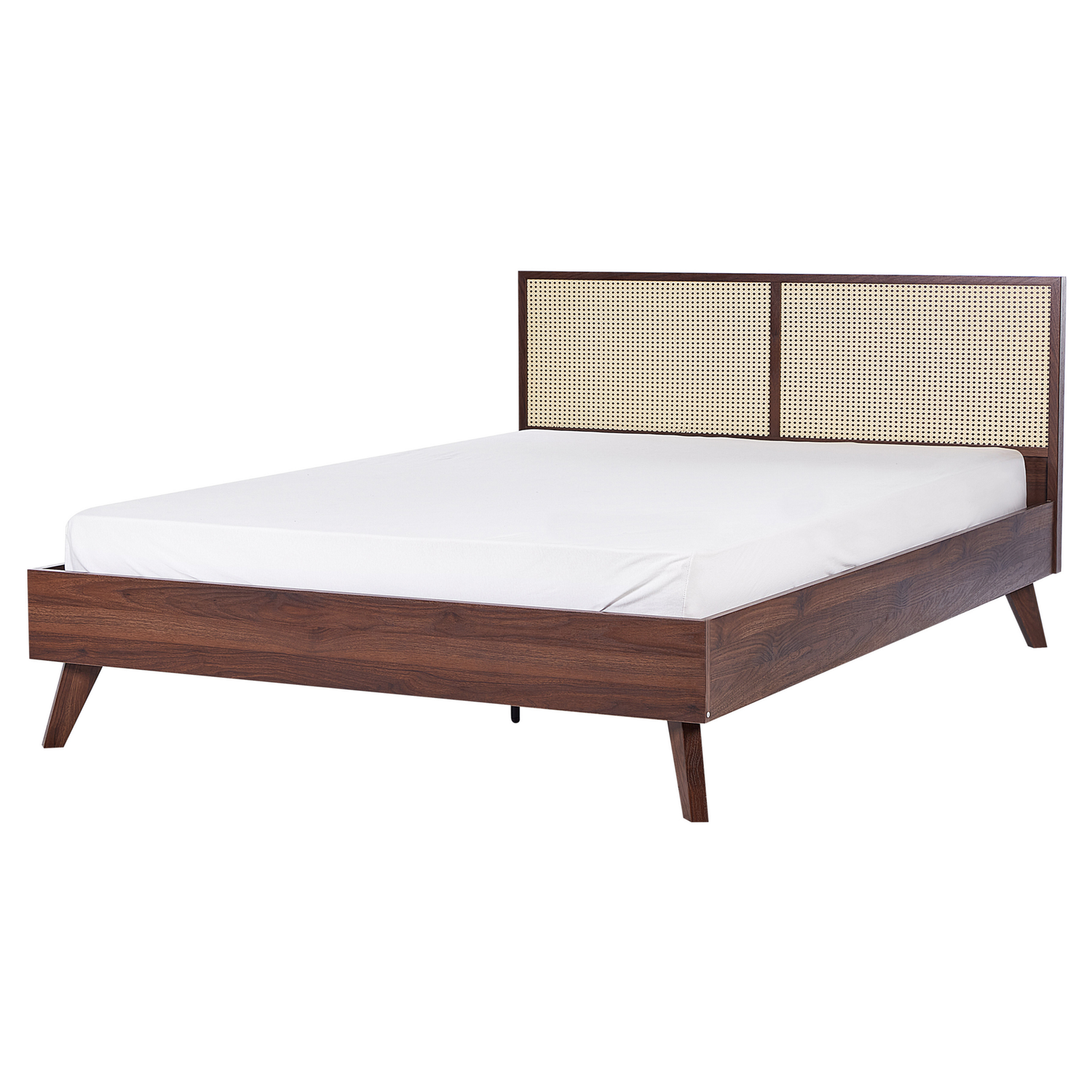 Beliani-MONPAZIER -Tweepersoonsbed-Donkerhout-160 x 200 cm-Rotan