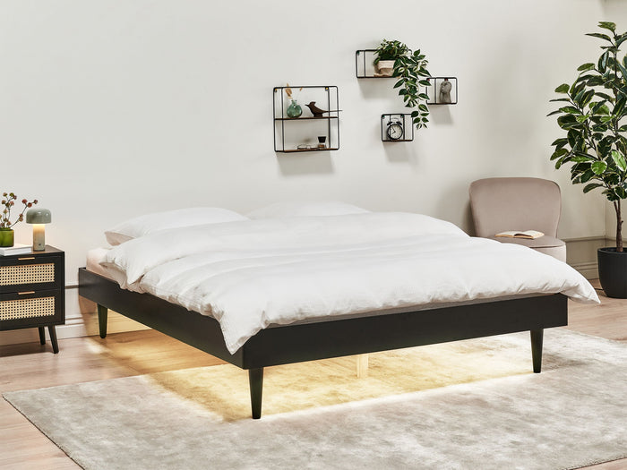 Beliani - TOUCY - Bed met LED - Zwart - 160 x 200 cm - Rubberhout