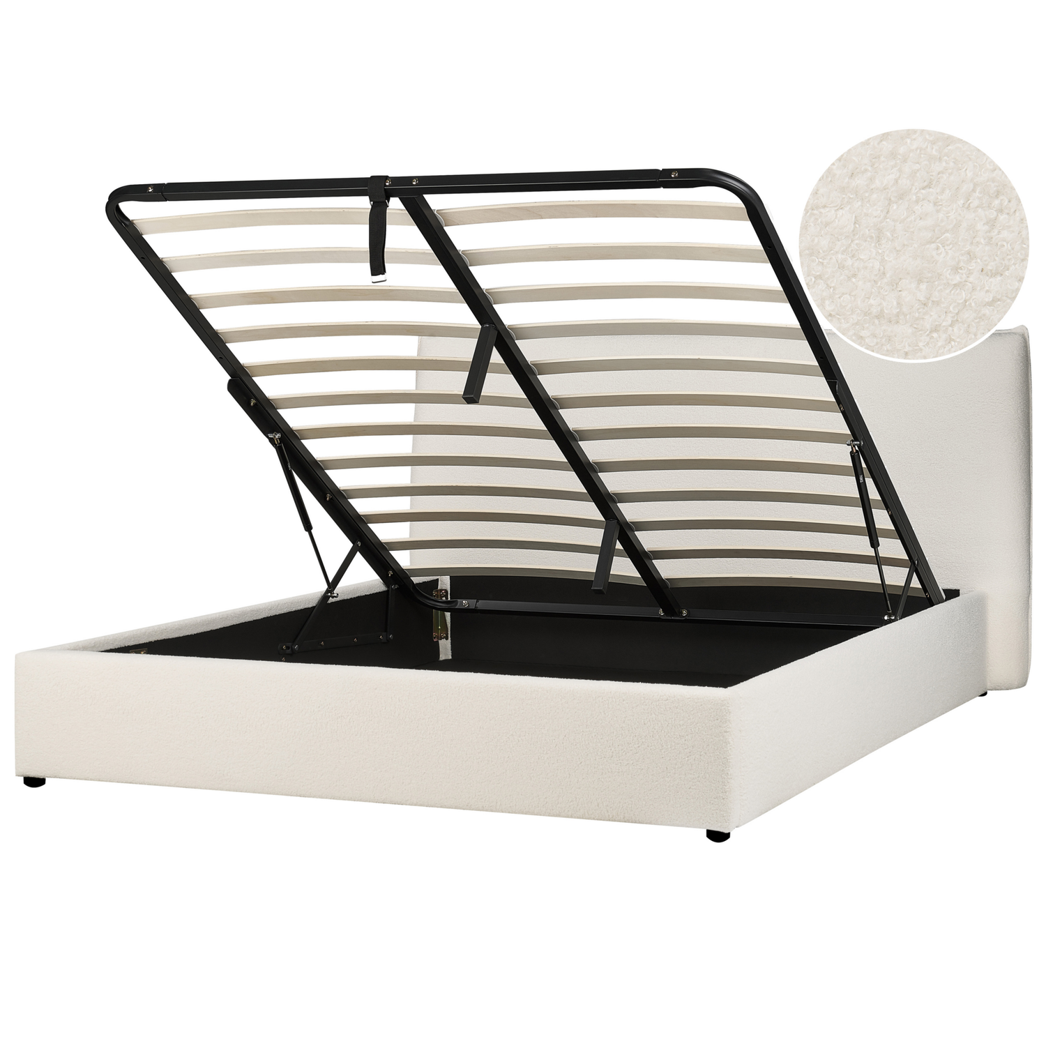 Beliani-LAVAUR-Bed met opbergruimte-Gebroken wit-160 x 200 cm-Bouclé