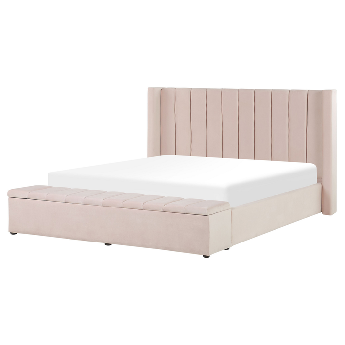Beliani-NOYERS -Bed met opbergruimte-Roze-160 x 200 cm-Fluweel