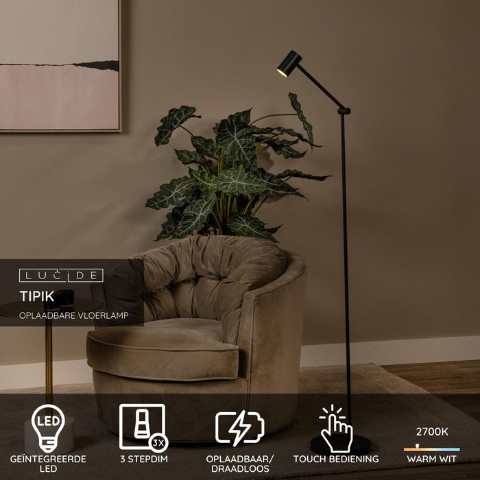 Lucide TIPIK Vloerlamp - Zwart