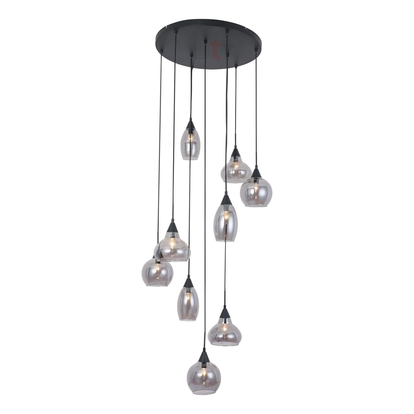Freelight Hanglamp Macchia Zwart & Smoke Glas 9 Lichts