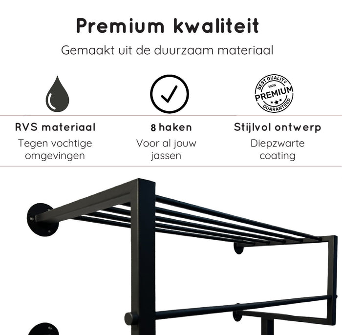 LT-Luce Kapstok Joy Royal XXL Mat Zwart 8 Haken 95 x 75cm