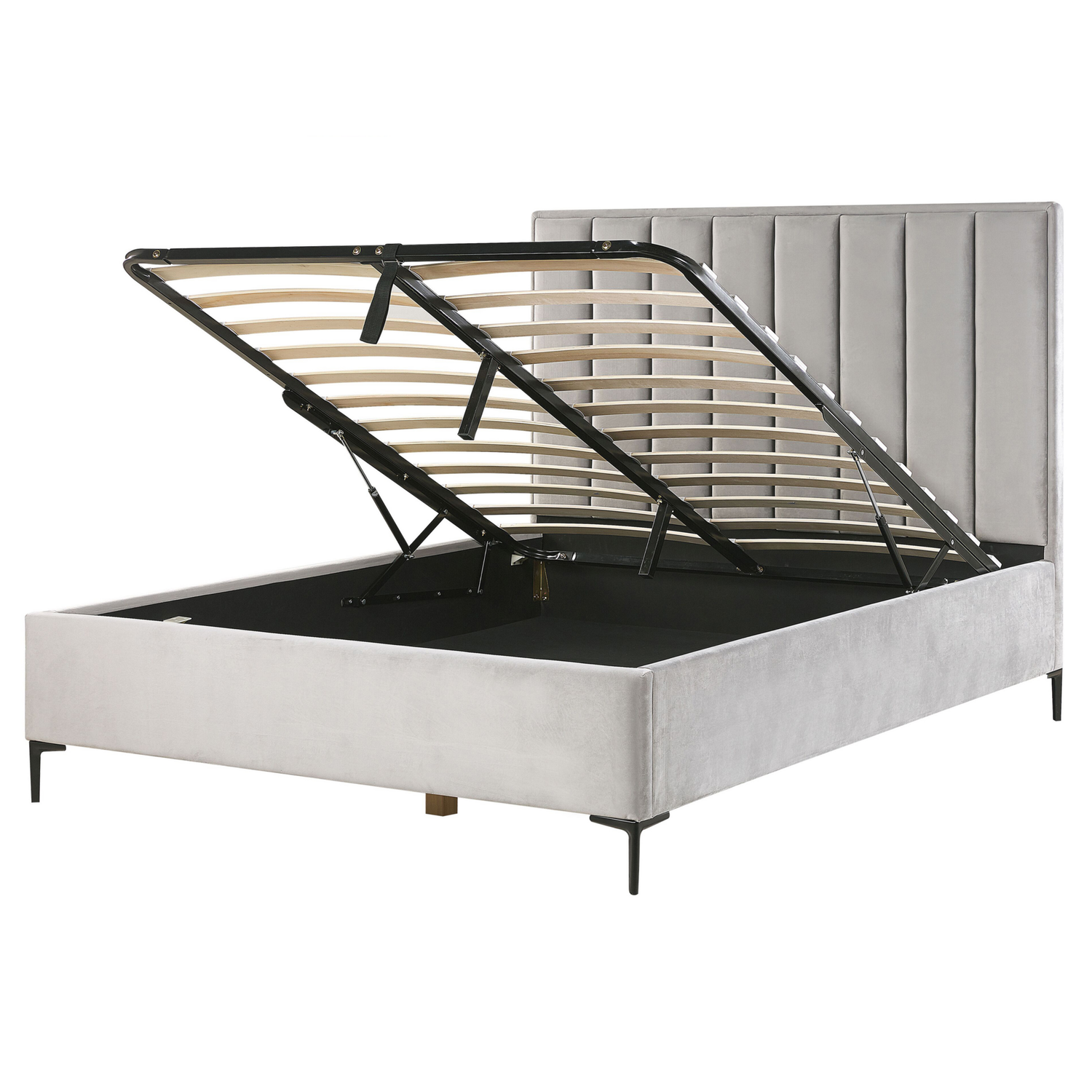 Beliani-SEZANNE -Bed met opbergruimte-Lichtgrijs-160 x 200 cm-Fluweel