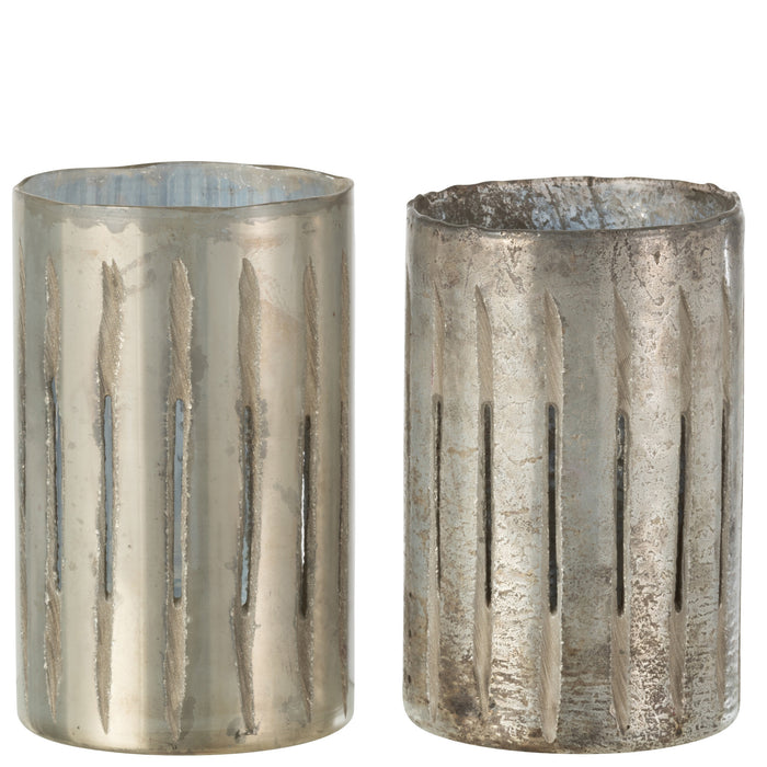 J-Line windlicht Streep - glas - blauw - large - 2 stuks