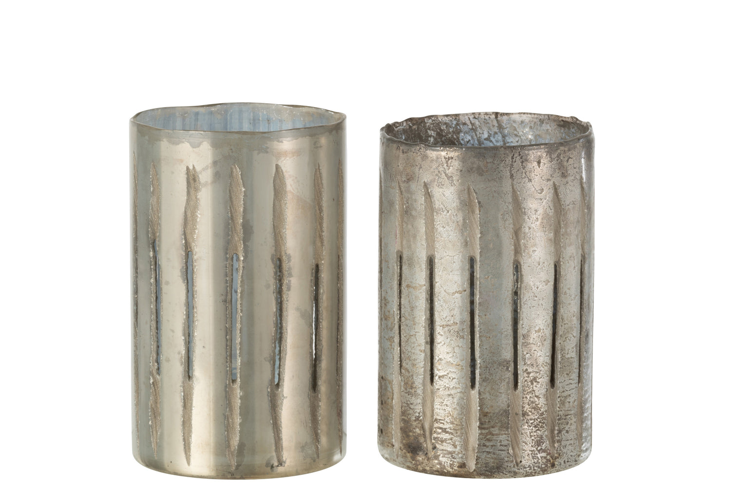 J-Line windlicht Streep - glas - blauw - large - 2 stuks