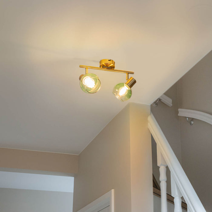 QAZQA Art Deco spot goud met groen glas 2-lichts - Vidro
