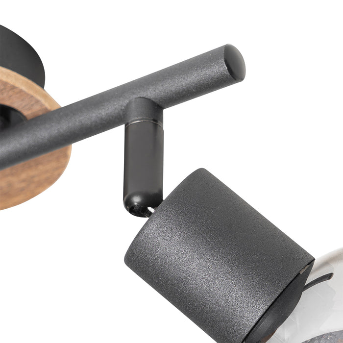 QAZQA Plafondlamp zwart met smoke glas en hout 2-lichts - Vidro