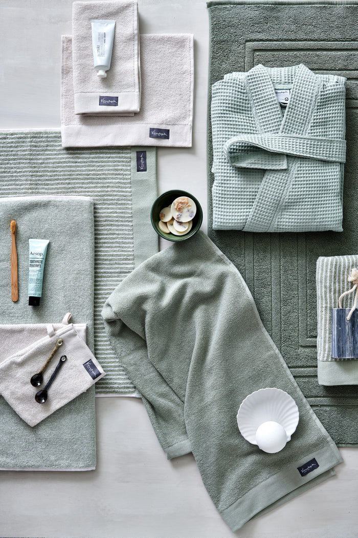 Gastendoek Home Petit Ligne Smoke Green | Groen | Katoen