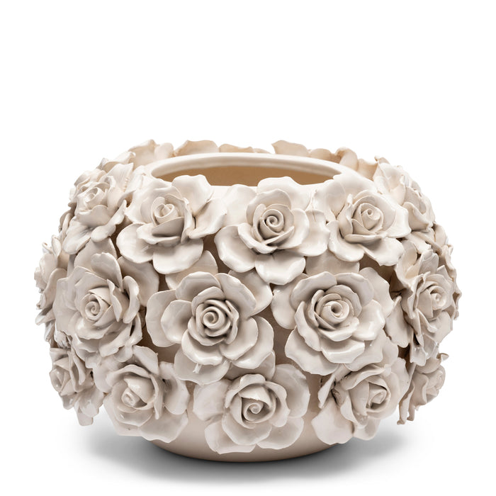 Riviera Maison Vaas Wit - Rose - Aardewerk (ØxH) 30x20