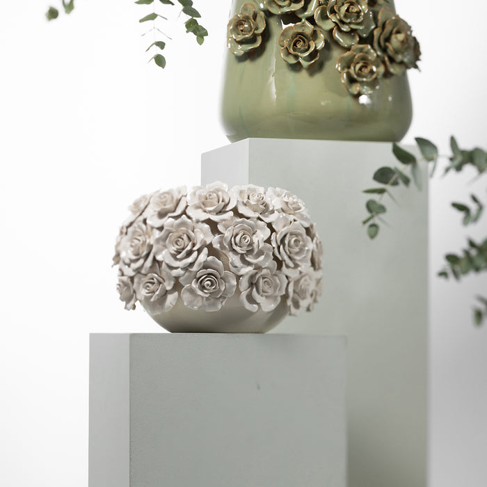 Riviera Maison Vaas Wit - Rose - Aardewerk (ØxH) 30x20