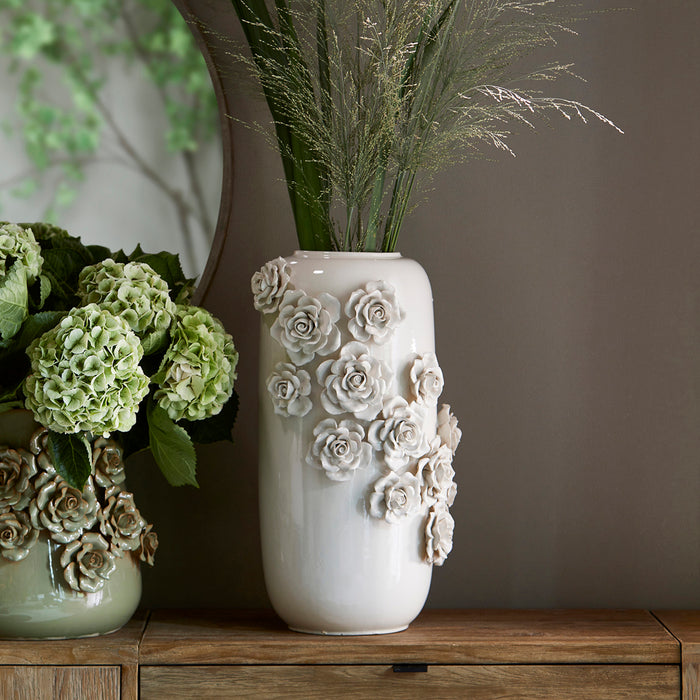 Riviera Maison Vaas Wit - Rose - Aardewerk (ØxH) 34x60