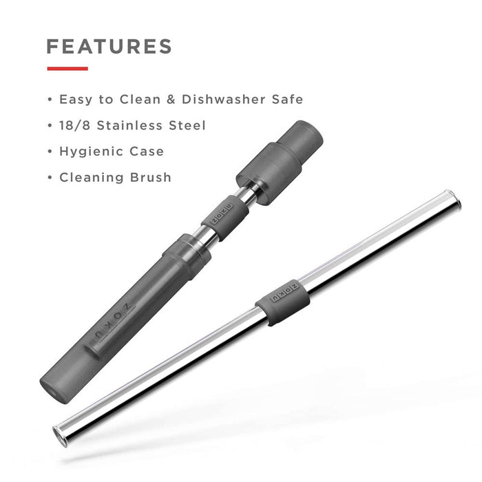 Herbruikbaar Rietje, RVS|Siliconen, BPA vrij, Grijs - Zoku | Pocket St