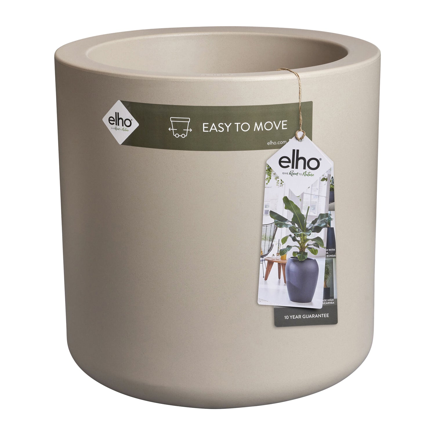 Elho Pure Cilinder Wheels 40 - Beige - L 40 x B  x H 40 cm - Balkon, Binnen en Buiten - 100% gerecycled