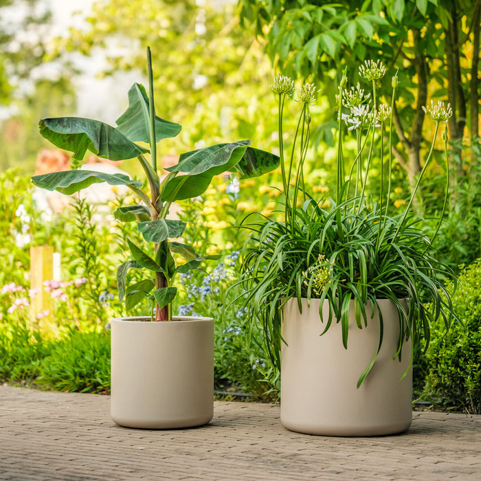 Elho Pure Cilinder Wheels 50 - Beige - L 50 x B  x H 50 cm - Balkon, Binnen en Buiten - 100% gerecycled