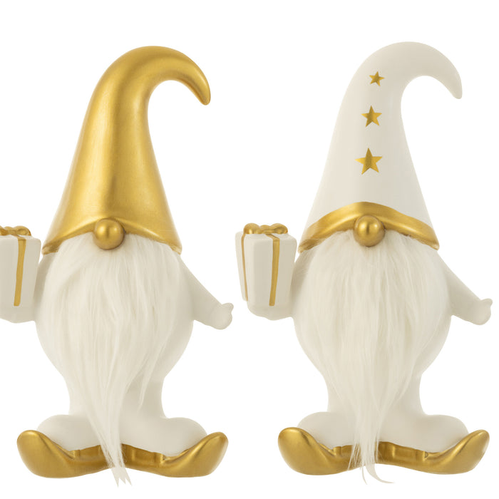 J-Line figuur Kerstman Cadeau Vacht Dolomiet - porselein - wit|goud - large - 2 stuks