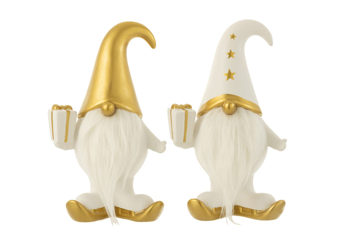 J-Line figuur Kerstman Cadeau Vacht Dolomiet - porselein - wit|goud - large - 2 stuks