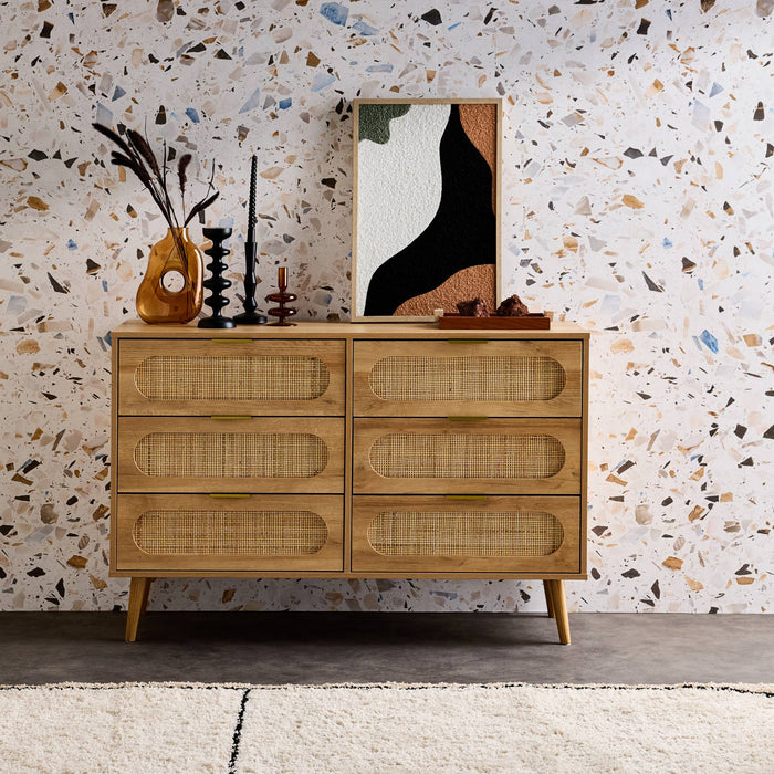 sweeek - Ladekast van hout en rotan, 6 laden
