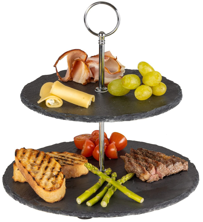 Sareva Etagere - Serveertoren - Leisteen - ø 20 & 22 cm - 2 Laags