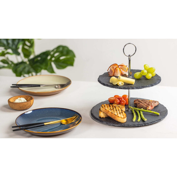 Sareva Etagere - Serveertoren - Leisteen - ø 20 & 22 cm - 2 Laags