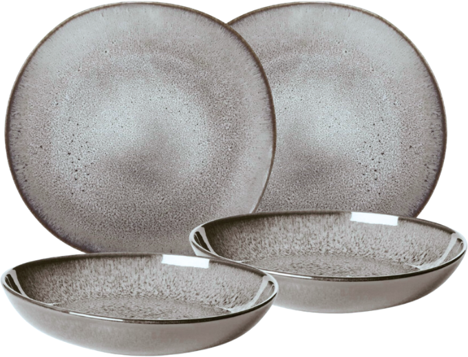 Villeroy & Boch Serviesset Lave - Beige - 4-delig | 2 personen - 2 dinerborden en 2 diepe borden