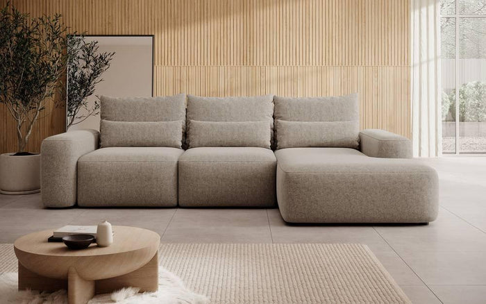 NADUVI Collection Hoekbank met slaapfunctie Calvados rechts chenille