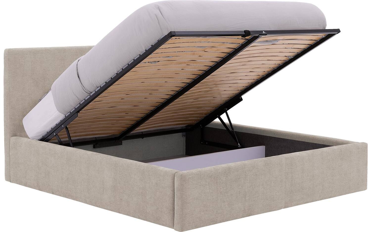 Goossens Bedframe Mysen Storage - 160 x 200 - Stof fijn geweven taupe