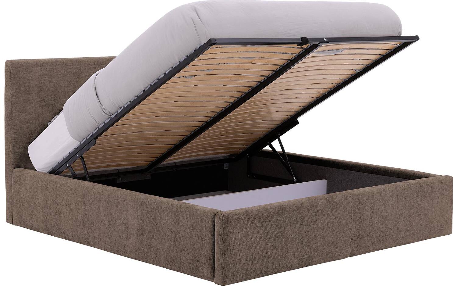 Goossens Bedframe Mysen Storage - 140 x 200 - Stof fijn geweven bruin