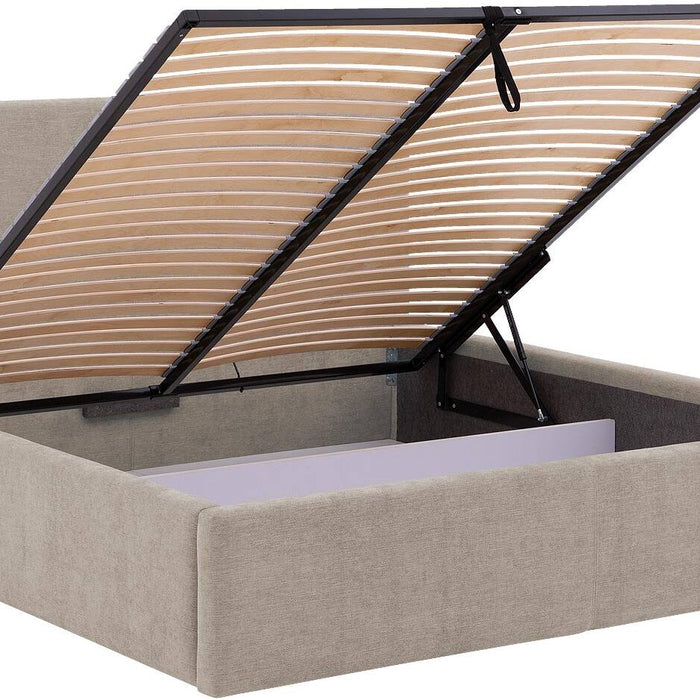 Goossens Bedframe Mysen Storage - 140 x 200 - Stof fijn geweven taupe